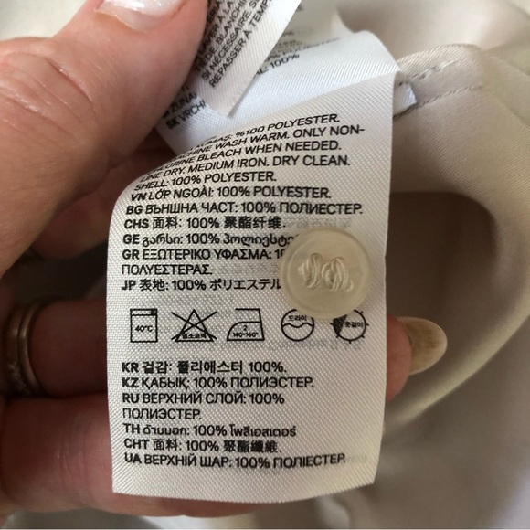 H&M sleeveless shirt dress silky texture front pocket button down taupe oyster S - Picture 8 of 8